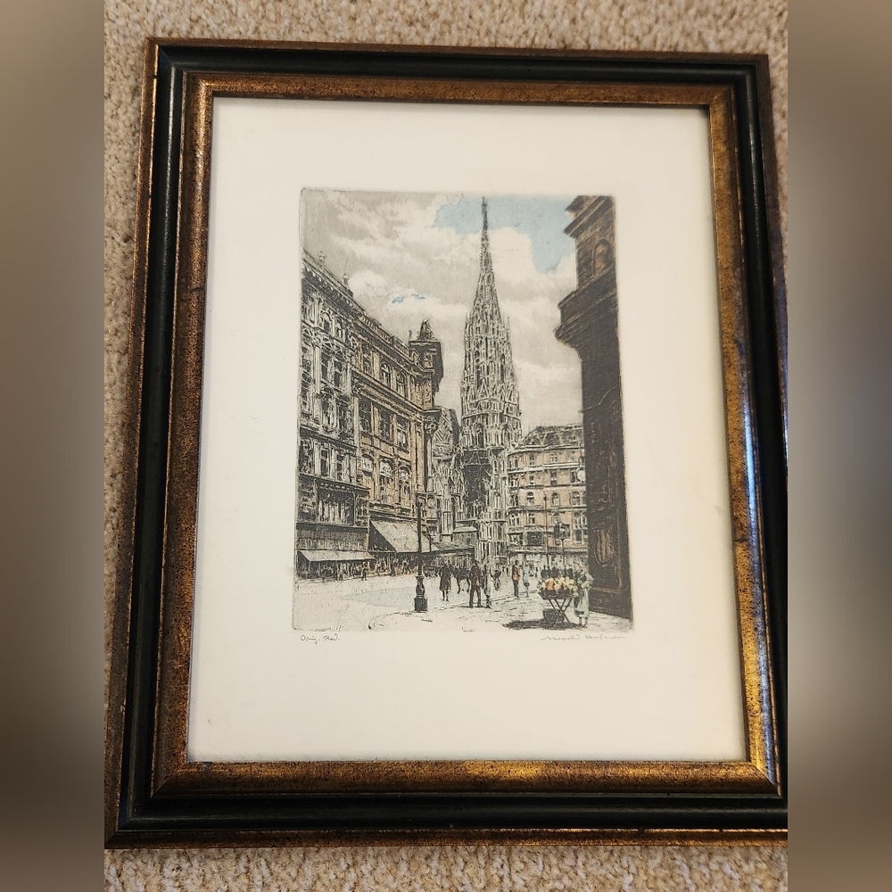 Vtg Original Etching Signed Leopold Hofmann St Stephen's Cathedral Vienna